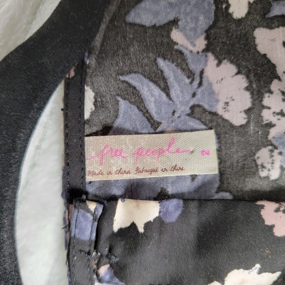 Free People Floral Mini Dress Size 2 Black Long Sleeve Fit Flare Cottagecore - Picture 12 of 14